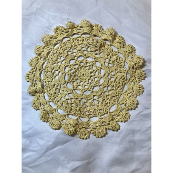 Vintage Lot-2 Crocheted Doilies Scalloped Round Yellow & Pink 10" Grandma Core - Picture 2 of 7
